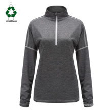 Women Recycled T-shirt Quarter Zip Henley Rpet T-shirt Stand Collar Contrast Stitching Athletic Recycled Polyester Tee